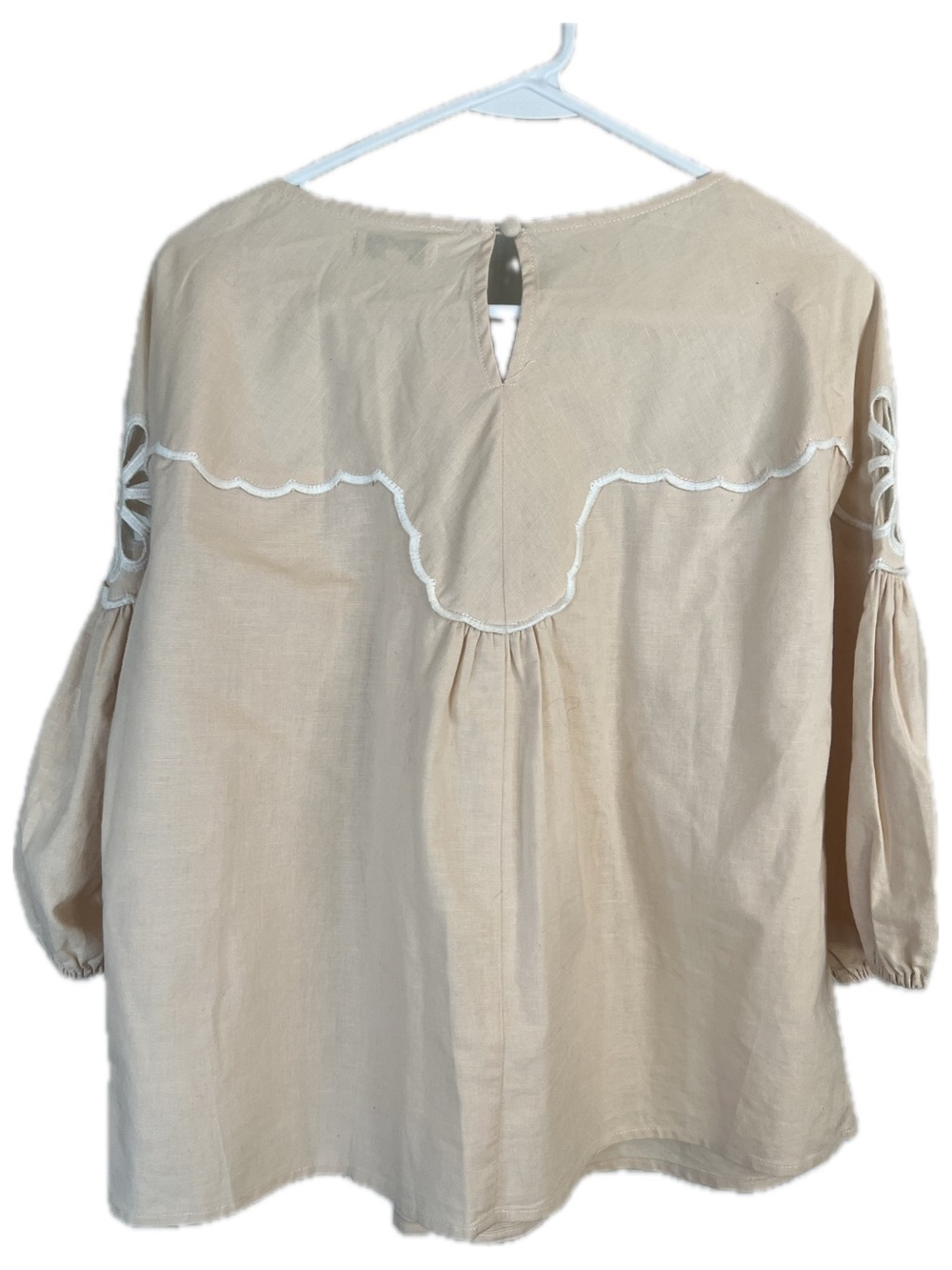 Fate Peach Floral Cutout Linen Blend Flowy Fairy Peasant Blouse - Picture 3 of 7
